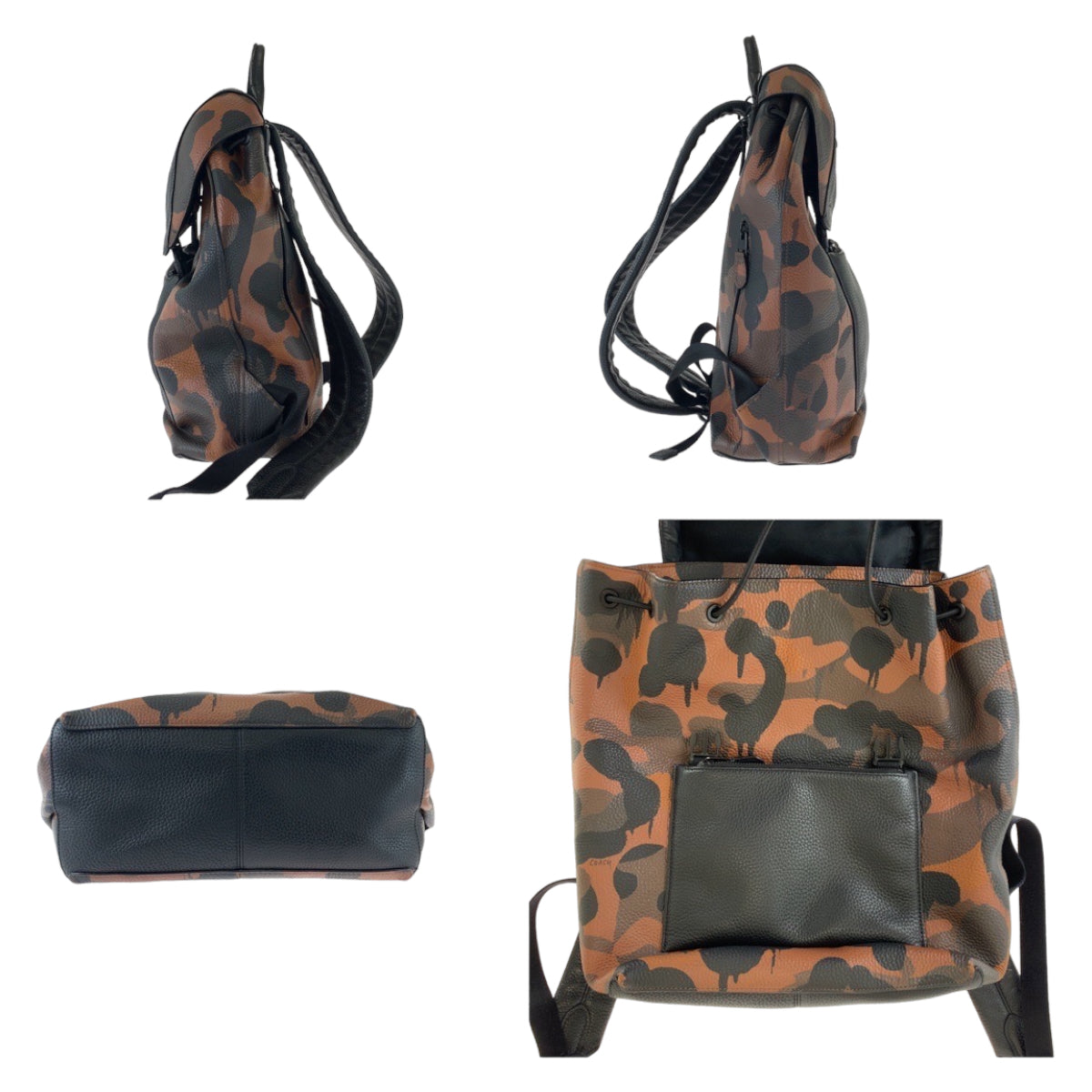 11668
COACH コーチ マンハッタン プリンテッド カモフラ柄 ブラウン ブラック レザー バックパック リュックサック  メンズ