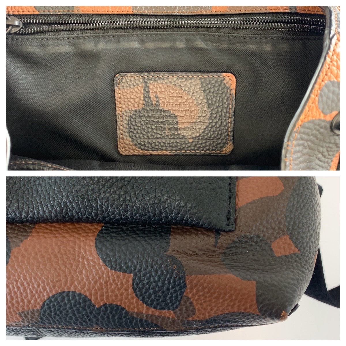 11668
COACH コーチ マンハッタン プリンテッド カモフラ柄 ブラウン ブラック レザー バックパック リュックサック  メンズ