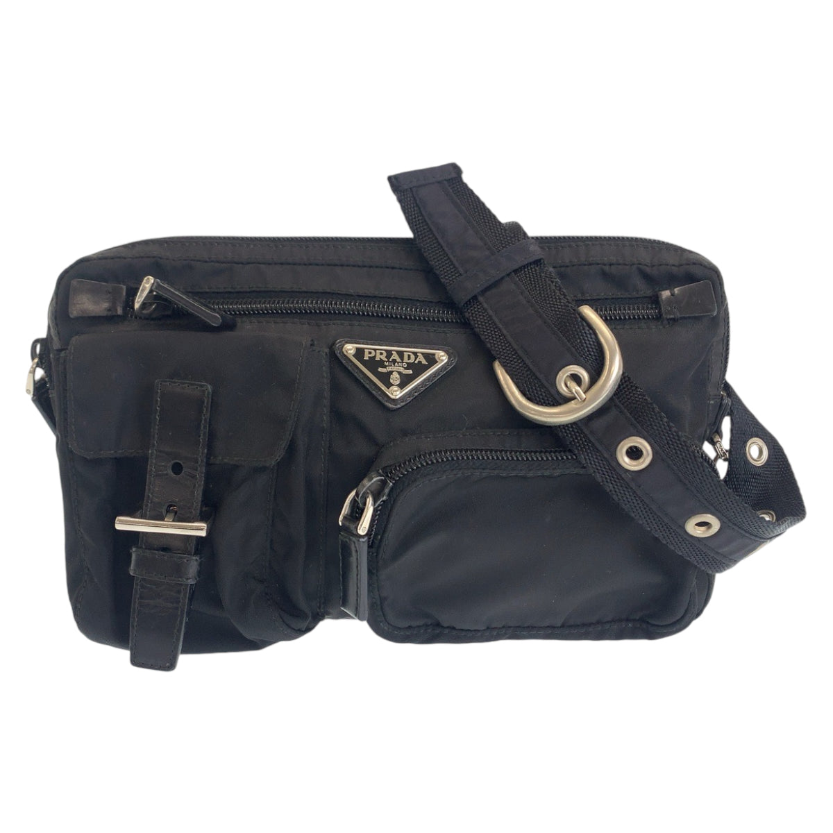 112360
PRADA プラダ テスート 三角ロゴプレート ブラック 黒 シルバー金具 ナイロン BM0008 ウエストポーチ バムバッグ  レディース