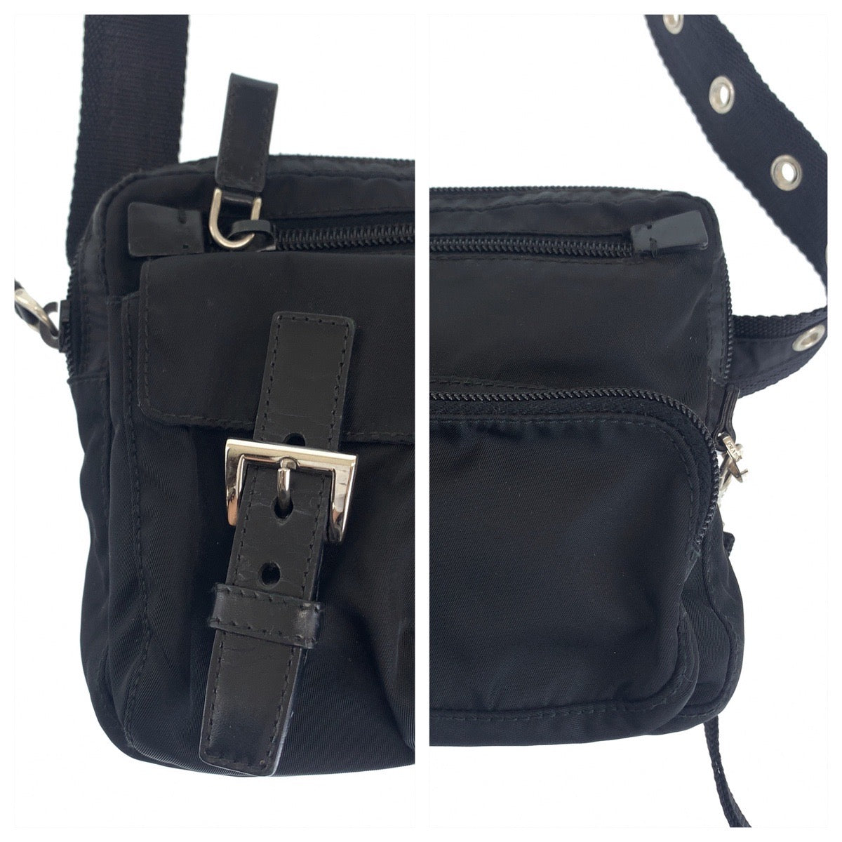 112360
PRADA プラダ テスート 三角ロゴプレート ブラック 黒 シルバー金具 ナイロン BM0008 ウエストポーチ バムバッグ  レディース