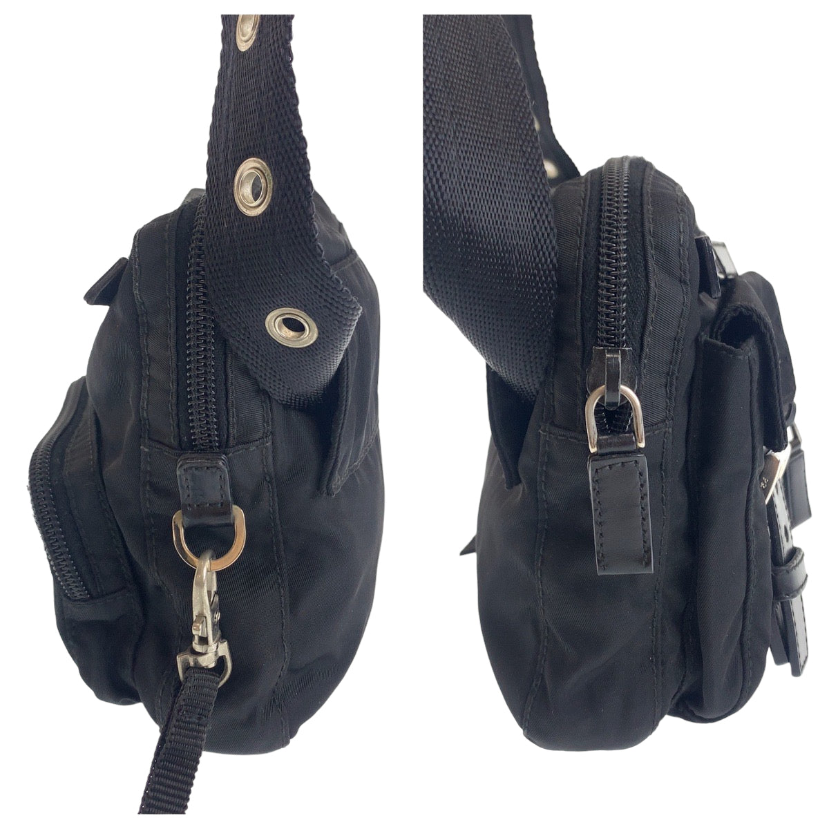 112360
PRADA プラダ テスート 三角ロゴプレート ブラック 黒 シルバー金具 ナイロン BM0008 ウエストポーチ バムバッグ  レディース