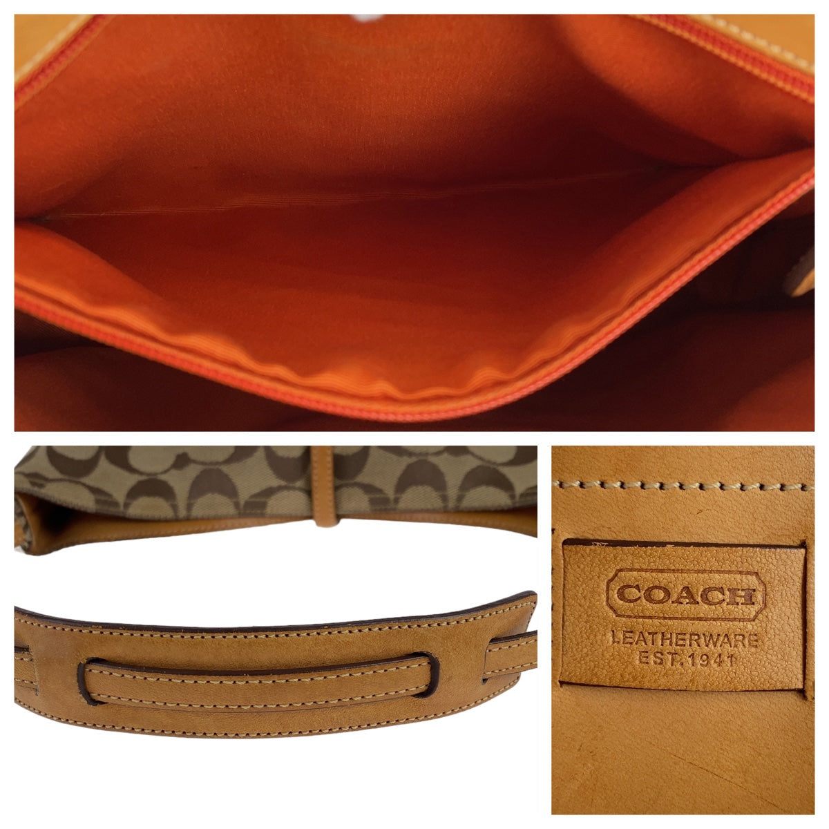 COACH コーチ シグネチャー ベージュ キャメル シルバー金具 キャンバス / レザー ショルダーバッグ  レディース