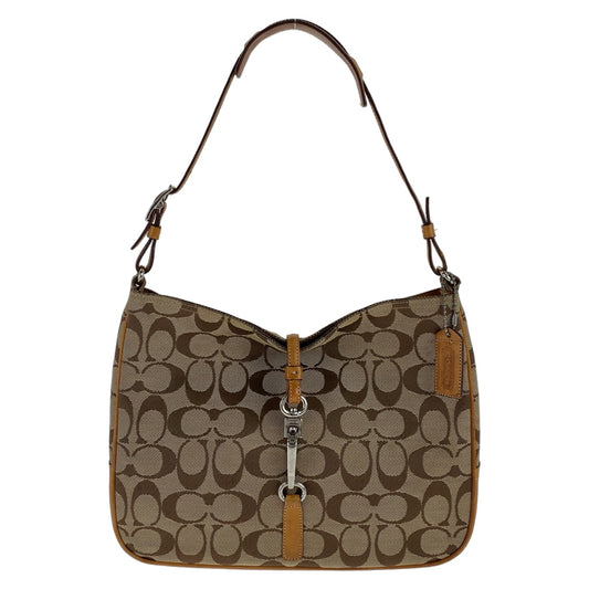 COACH コーチ シグネチャー ベージュ キャメル シルバー金具 キャンバス / レザー ショルダーバッグ  レディース