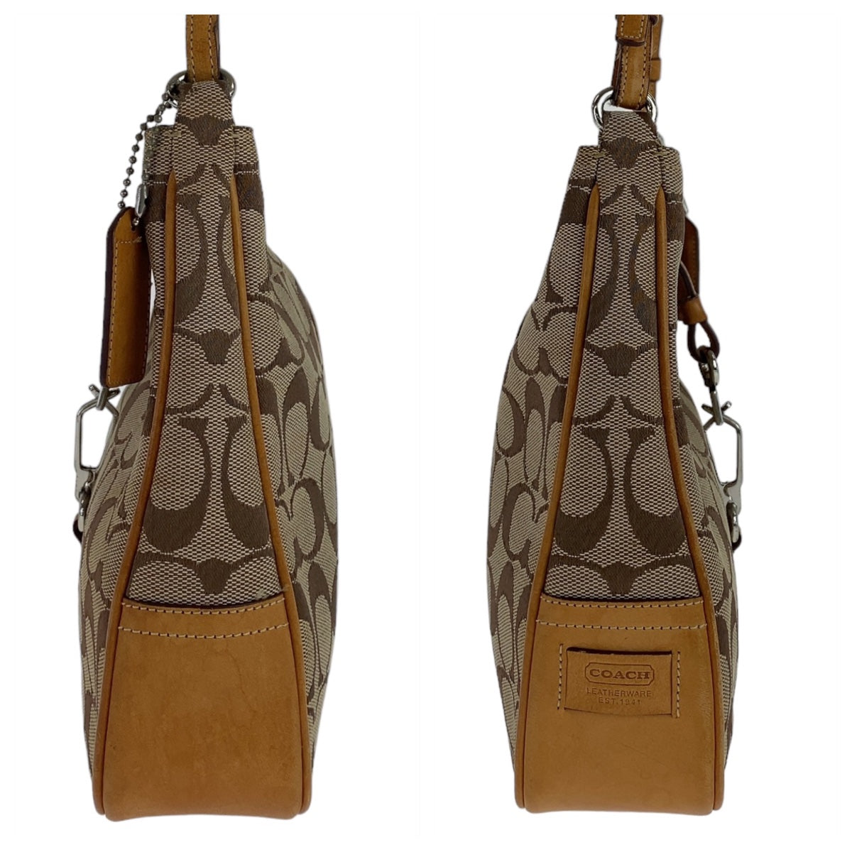 COACH コーチ シグネチャー ベージュ キャメル シルバー金具 キャンバス / レザー ショルダーバッグ  レディース
