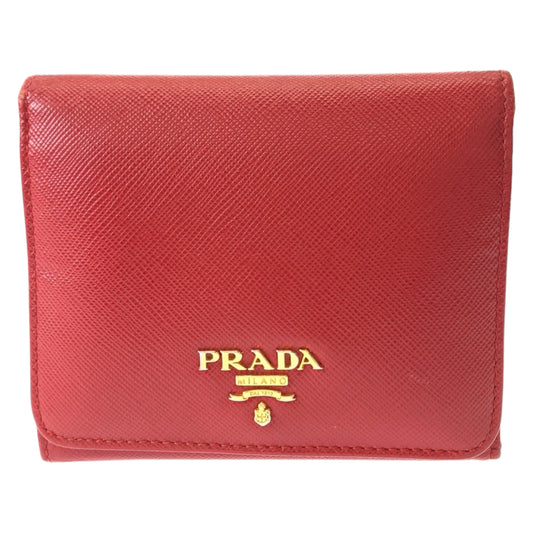 12356
PRADA プラダ サフィアーノ レッド ゴールド金具 レザー 折財布 コンパクトウォレット  レディース