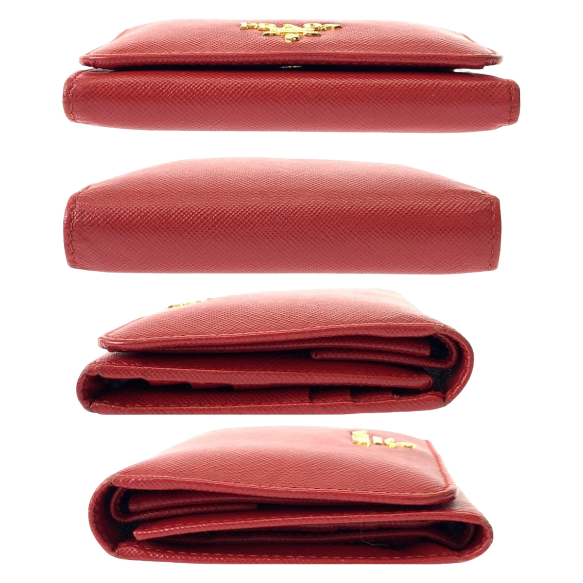 12356
PRADA プラダ サフィアーノ レッド ゴールド金具 レザー 折財布 コンパクトウォレット  レディース