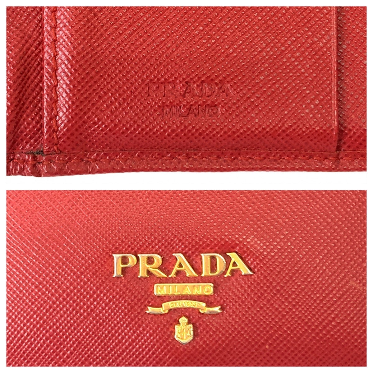 12356
PRADA プラダ サフィアーノ レッド ゴールド金具 レザー 折財布 コンパクトウォレット  レディース