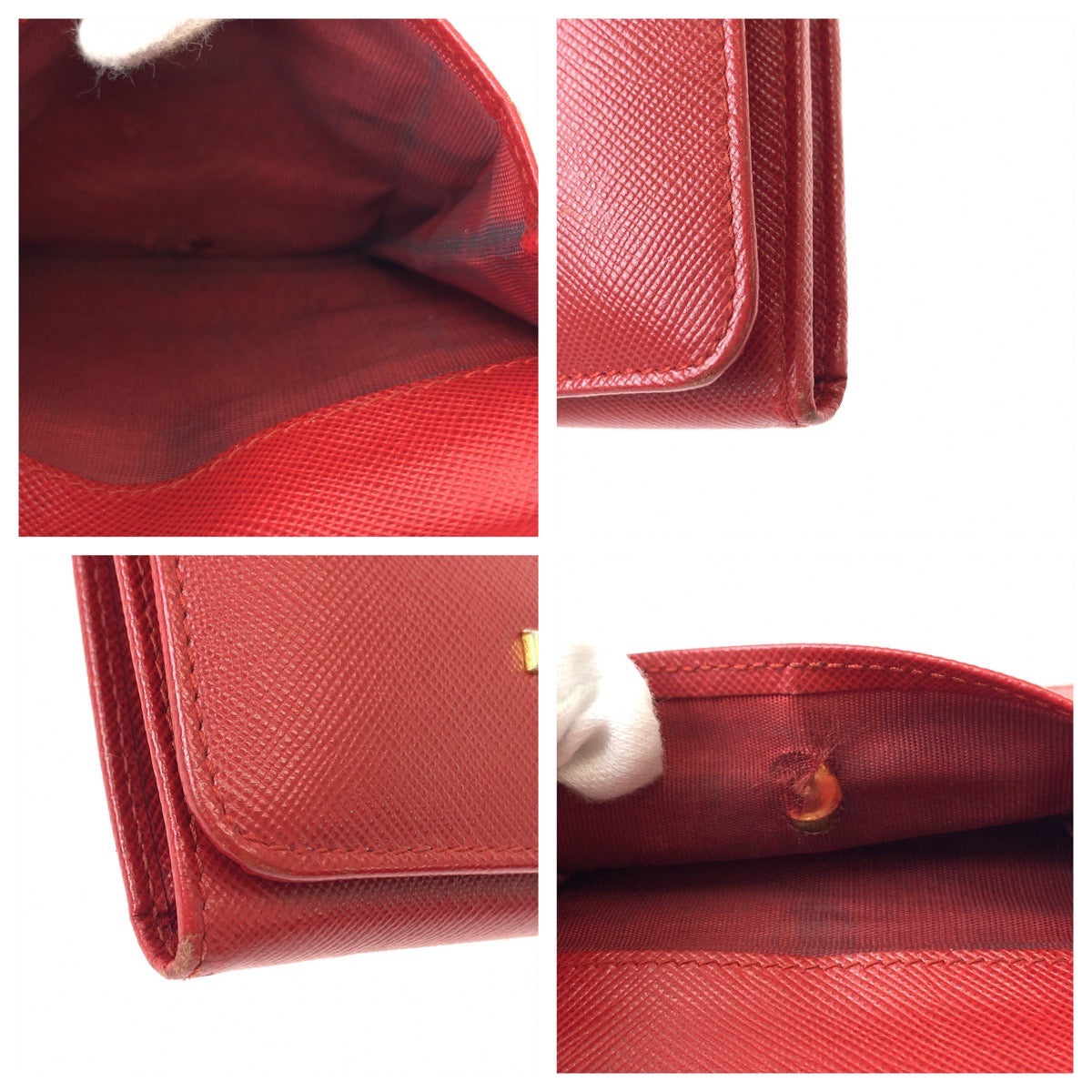 12356
PRADA プラダ サフィアーノ レッド ゴールド金具 レザー 折財布 コンパクトウォレット  レディース