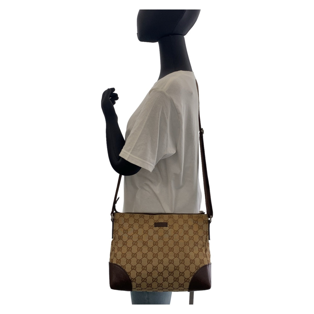 111689
GUCCI グッチ GG柄 ベージュ ブラウン シルバー金具 GGキャンバス / レザー 114273 斜め掛け ショルダーバッグ  レディース