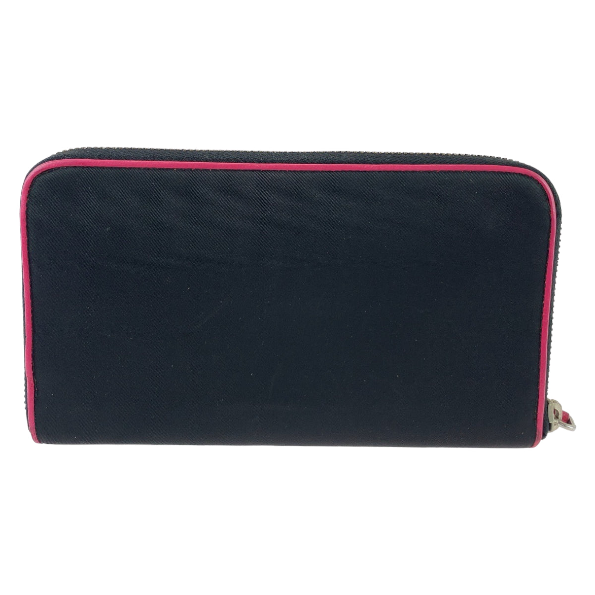 11691
 PRADA Prada Tessuto Black Pink Silver Hardware Nylon Long Wallet Round Zip Women's