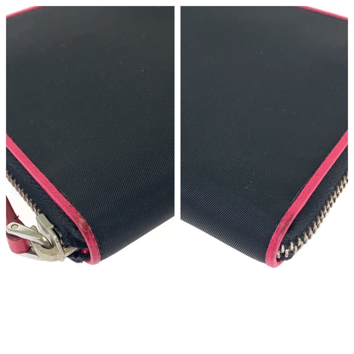 11691
 PRADA Prada Tessuto Black Pink Silver Hardware Nylon Long Wallet Round Zip Women's