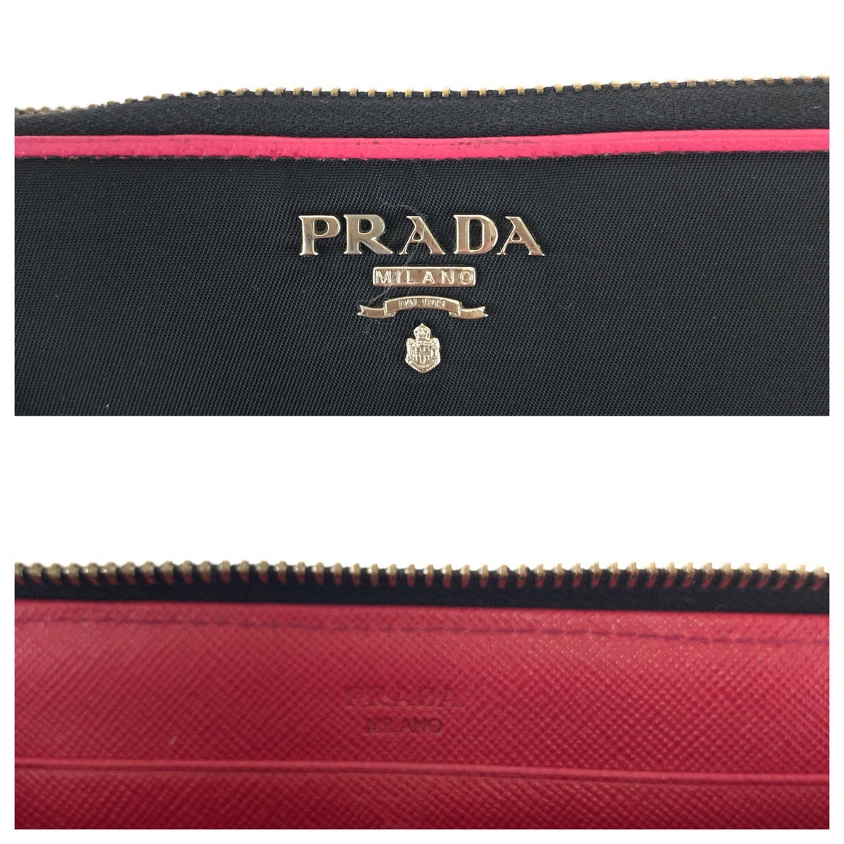 11691
 PRADA Prada Tessuto Black Pink Silver Hardware Nylon Long Wallet Round Zip Women's