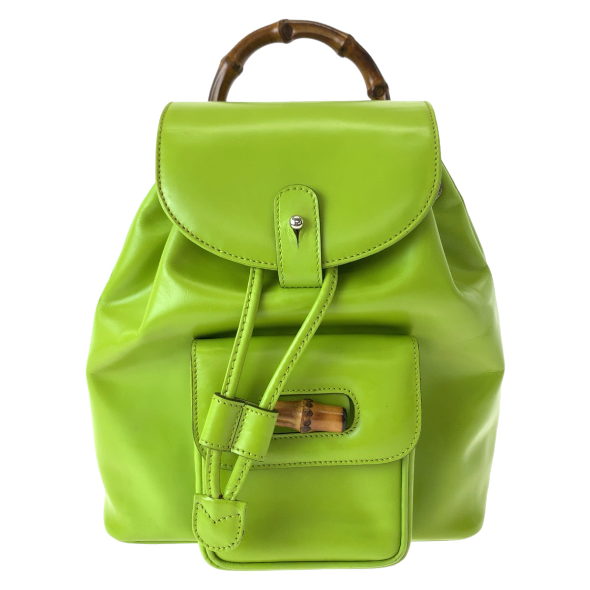 11697
 GUCCI Bamboo Light Green Brown Silver Hardware Leather 003 2034 0030 Mini Rucksack Backpack for Women