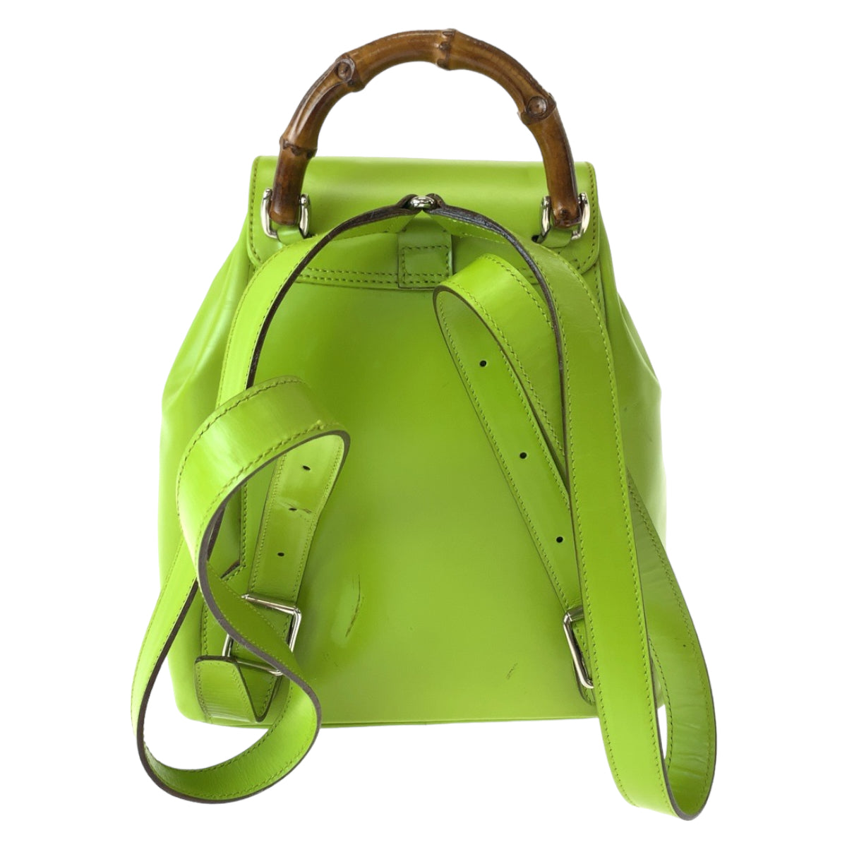 11697
 GUCCI Bamboo Light Green Brown Silver Hardware Leather 003 2034 0030 Mini Rucksack Backpack for Women