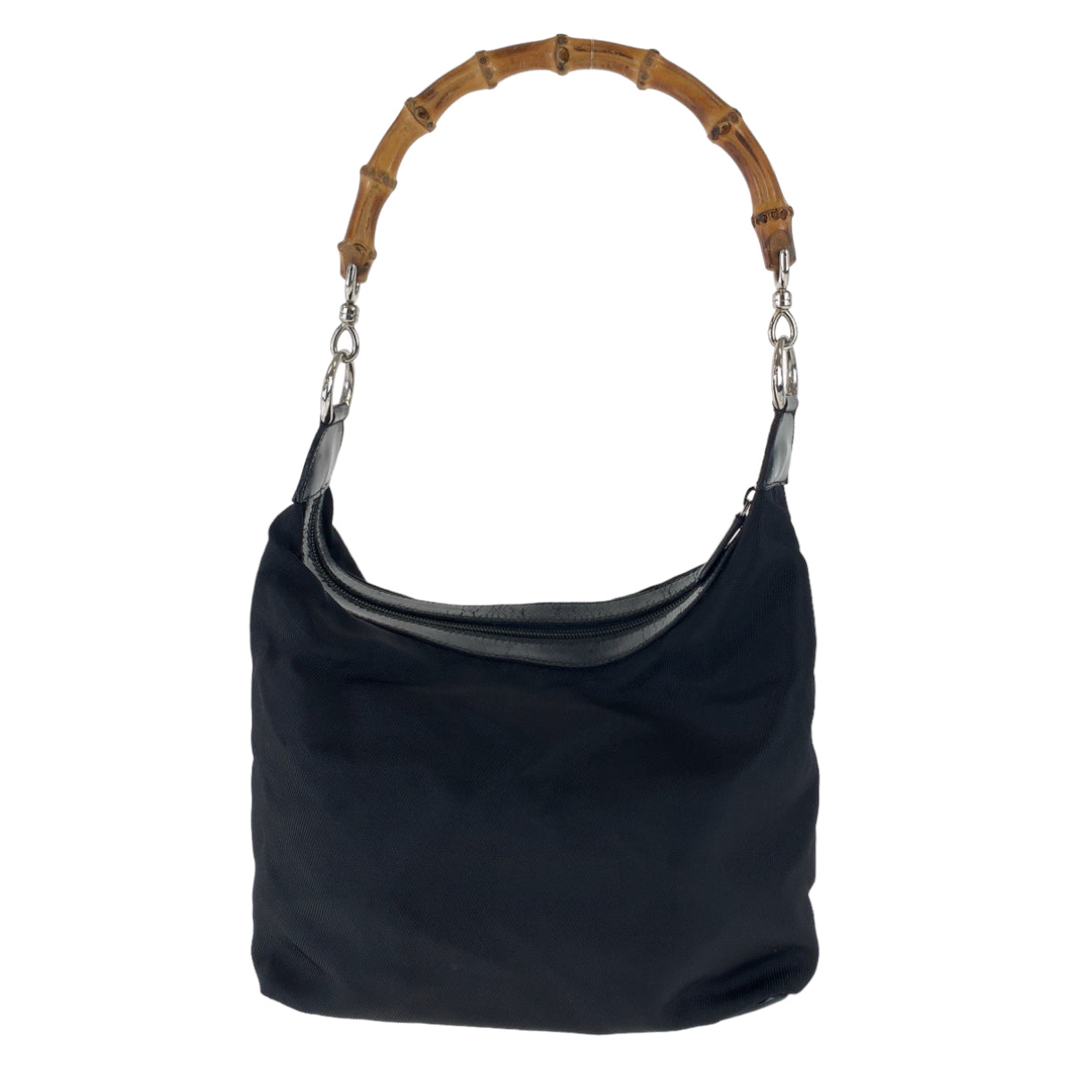 112350
GUCCI グッチ バンブー ブラック ブラウン シルバー金具 ナイロン 000 2855 0513 5 ホーボー ショルダーバッグ  レディース