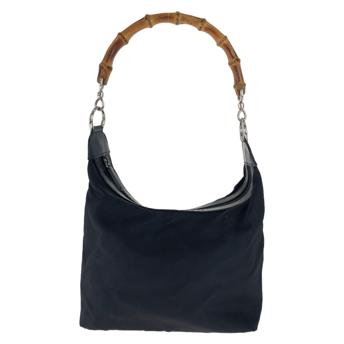 112350
GUCCI グッチ バンブー ブラック ブラウン シルバー金具 ナイロン 000 2855 0513 5 ホーボー ショルダーバッグ  レディース