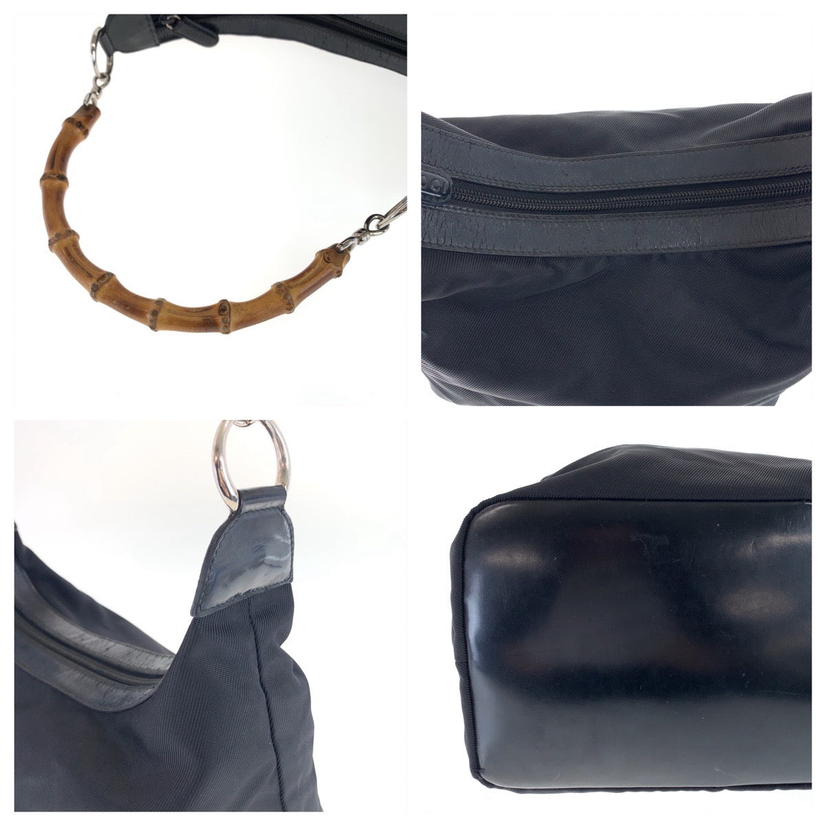 112350
GUCCI グッチ バンブー ブラック ブラウン シルバー金具 ナイロン 000 2855 0513 5 ホーボー ショルダーバッグ  レディース
