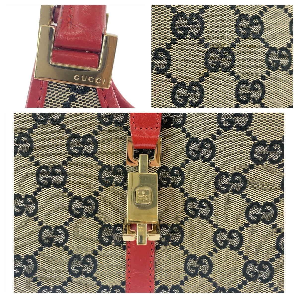 GUCCI グッチ ジャッキー レッド ベージュ ゴールド金具 GGキャンバス / レザー 001013 ショルダーバッグ ハンドバッグ  レディース