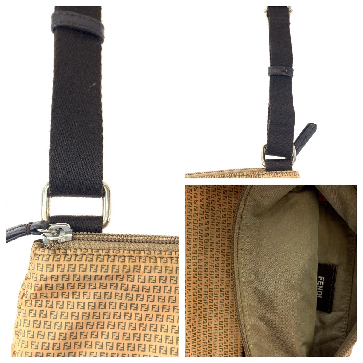 11704
FENDI フェンディ ズッキーノ柄 ブラウン オレンジ シルバー金具 ナイロン 8BTI84 ショルダーバッグ 斜め掛け ポシェット  レディース
