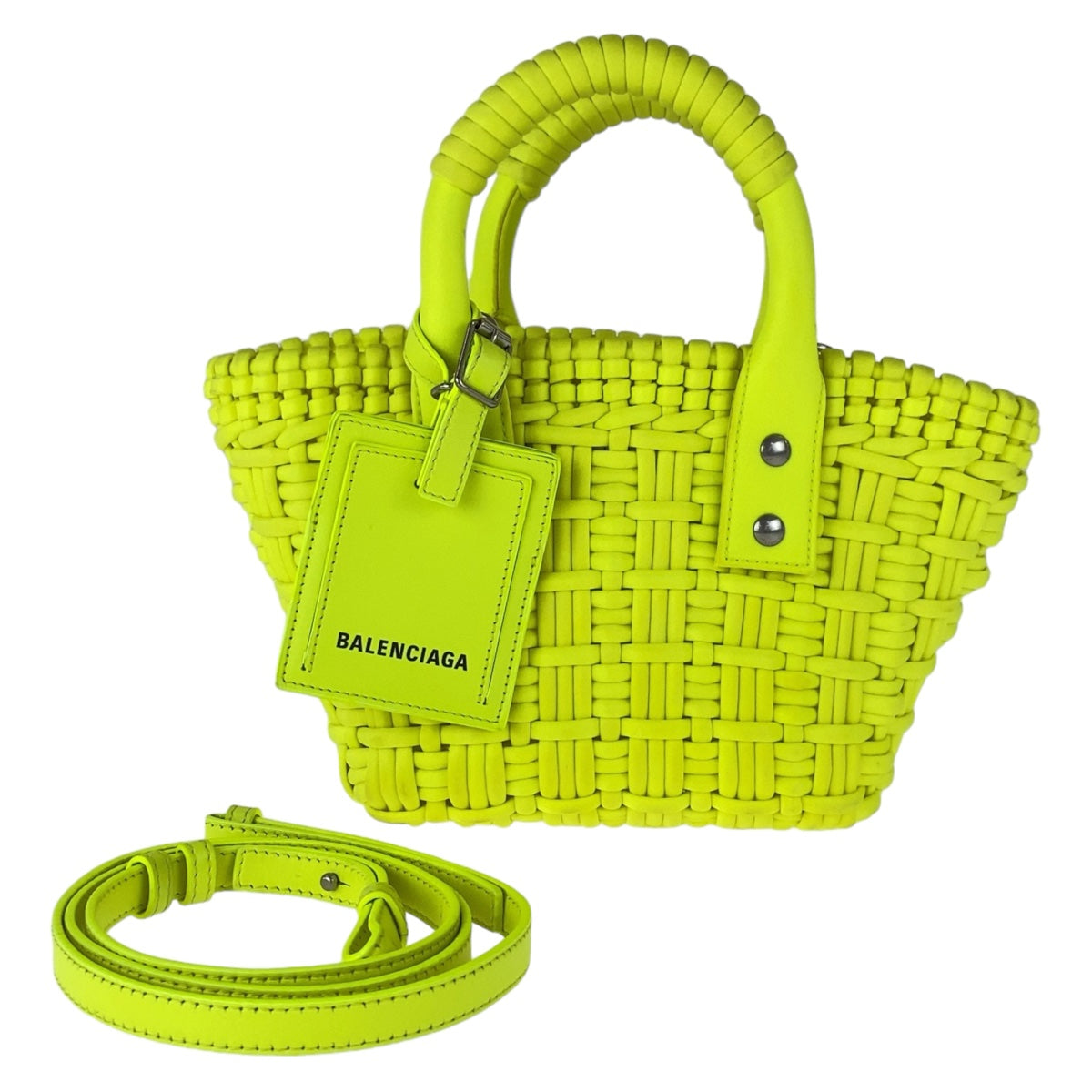 11706
BALENCIAGA バレンシアガ ビストロXXS ネオンイエロー シルバー金具 ナイロン / レザー 斜め掛け ショルダーバッグ ハンドバッグ 2way  レディース ABP40