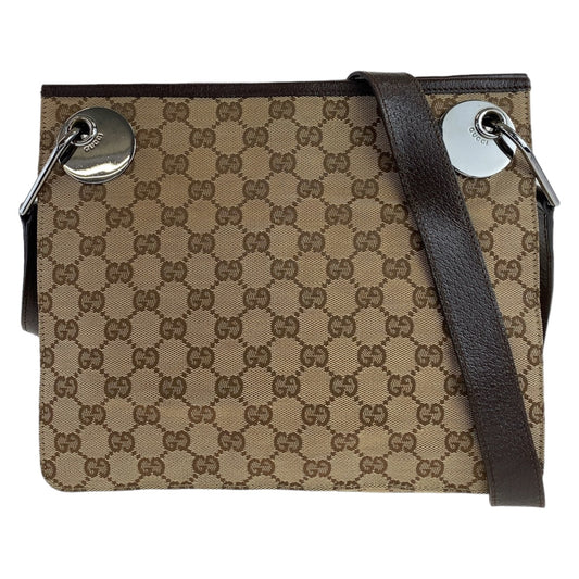 11707
GUCCI グッチ GG柄 ベージュ ブラウン シルバー金具 GGキャンバス / レザー 120841 斜め掛け ショルダーバッグ メッセンジャーバッグ  レディース