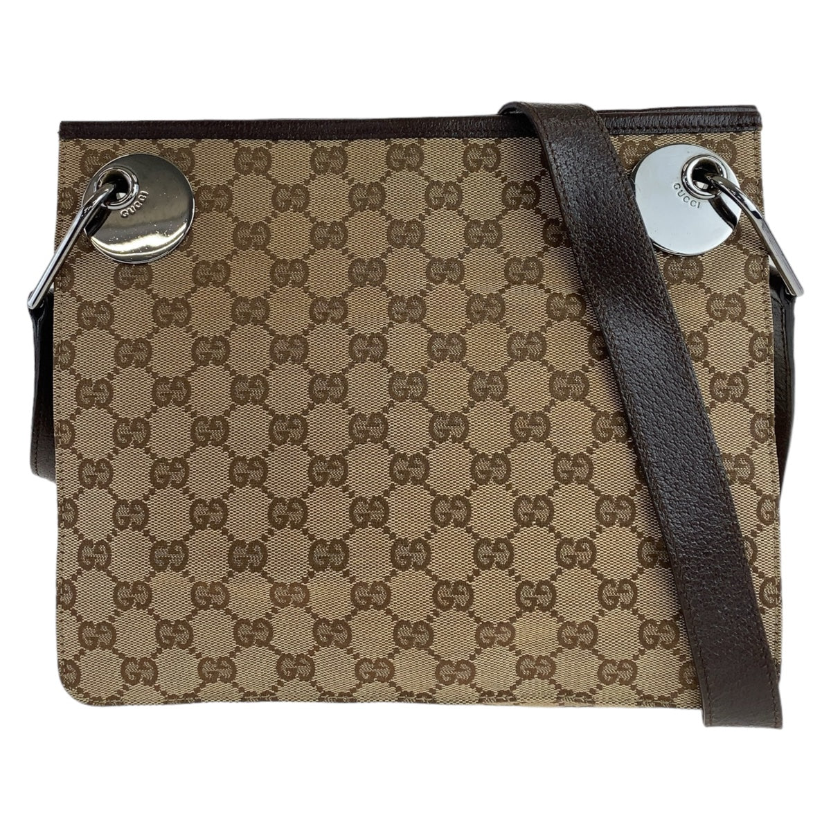 11707
GUCCI グッチ GG柄 ベージュ ブラウン シルバー金具 GGキャンバス / レザー 120841 斜め掛け ショルダーバッグ メッセンジャーバッグ  レディース