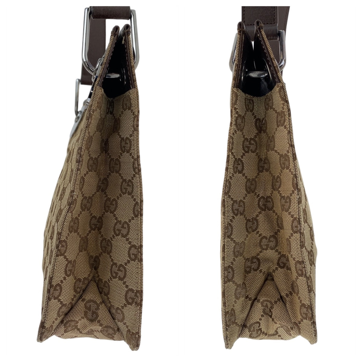 11707
GUCCI グッチ GG柄 ベージュ ブラウン シルバー金具 GGキャンバス / レザー 120841 斜め掛け ショルダーバッグ メッセンジャーバッグ  レディース
