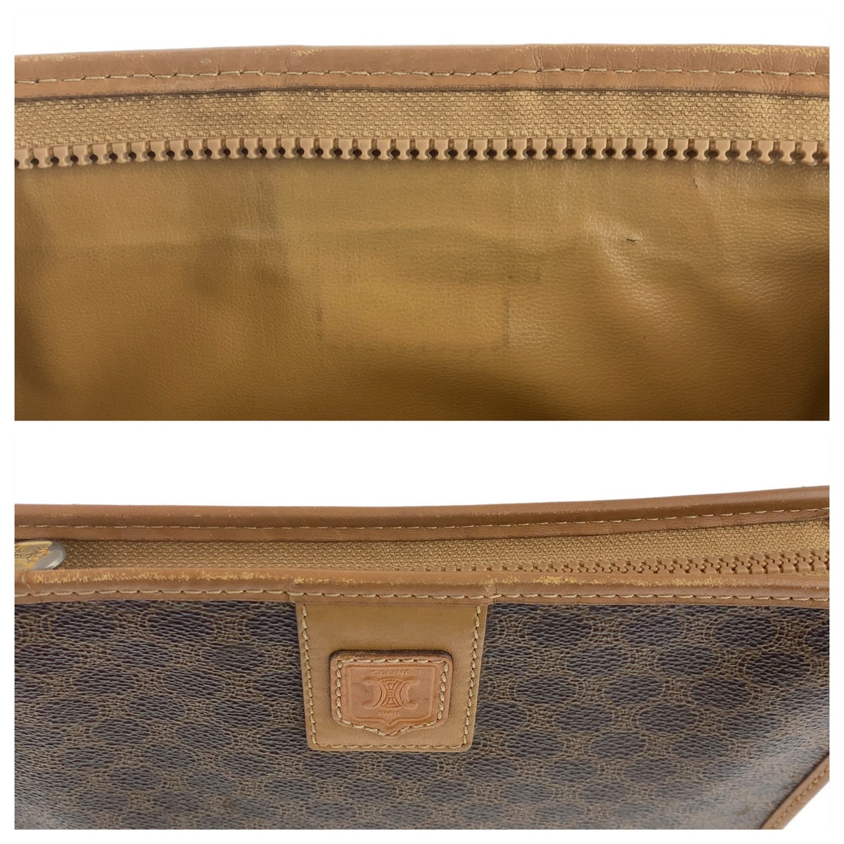 CELINE セリーヌ マカダム ブラウン ゴールド金具 PVC / レザー クラッチバッグ セカンドバッグ  レディース