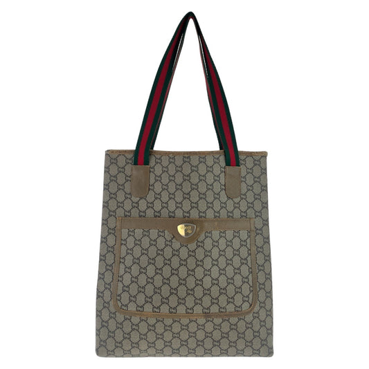11716
GUCCI グッチ ヴィンテージ GGプラス シェリーライン GGスプリーム オールドグッチ 男女兼用 ベージュ ゴールド金具 GGスプリームキャンバス / レザー トートバッグ ショルダーバッグ  レディース