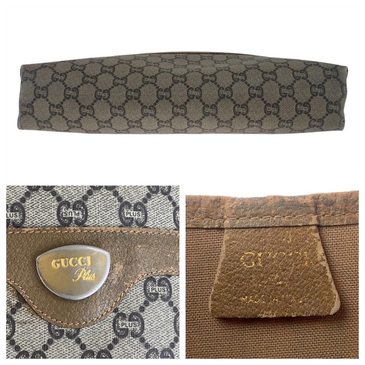 11716
GUCCI グッチ ヴィンテージ GGプラス シェリーライン GGスプリーム オールドグッチ 男女兼用 ベージュ ゴールド金具 GGスプリームキャンバス / レザー トートバッグ ショルダーバッグ  レディース