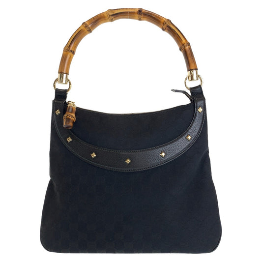 12343
GUCCI グッチ バンブー GG柄 ブラック 黒 ゴールド金具 GGキャンバス / レザー 137379 ショルダーバッグ ハンドバッグ  レディース