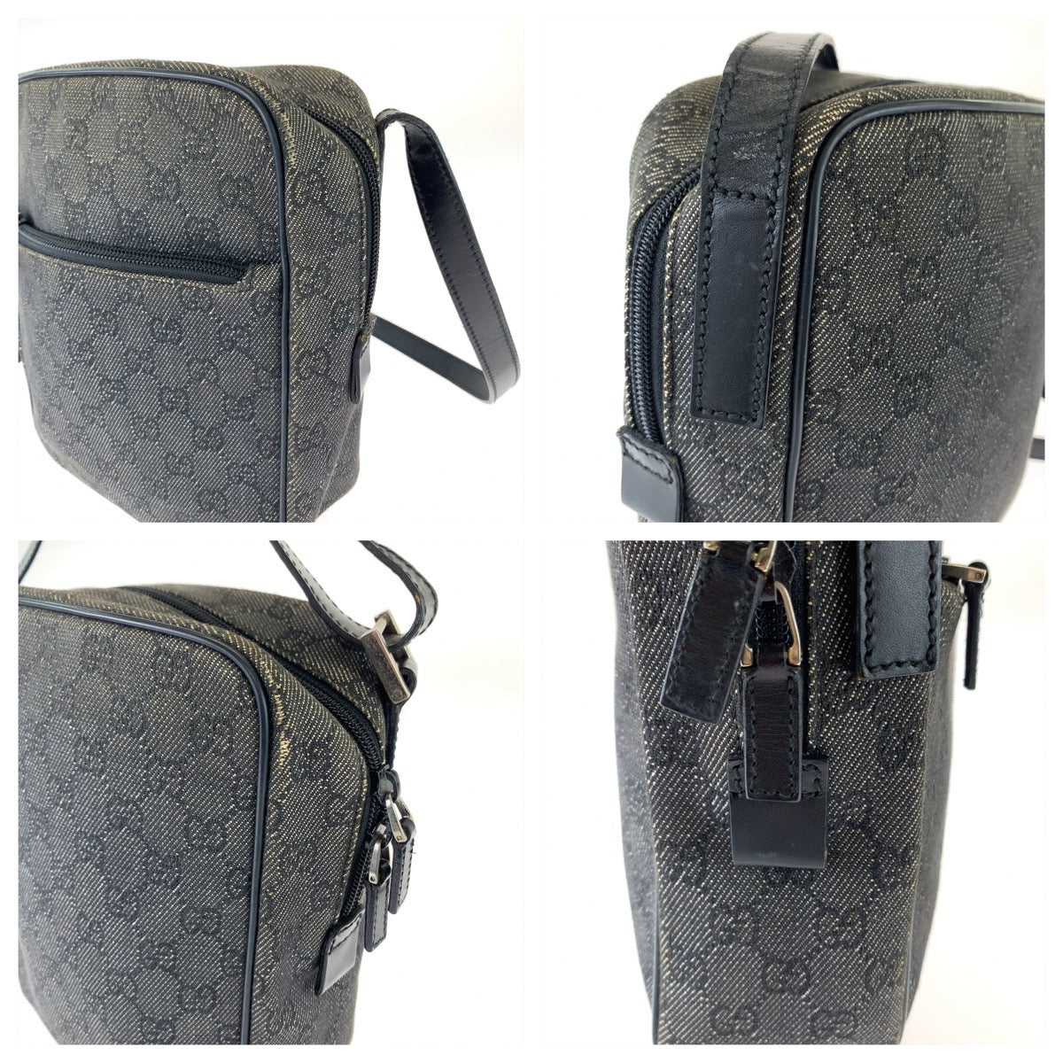 11717
GUCCI グッチ グレー ブラック シルバー金具 GGキャンバス 3136 斜め掛け ショルダーバッグ ポシェット  レディース