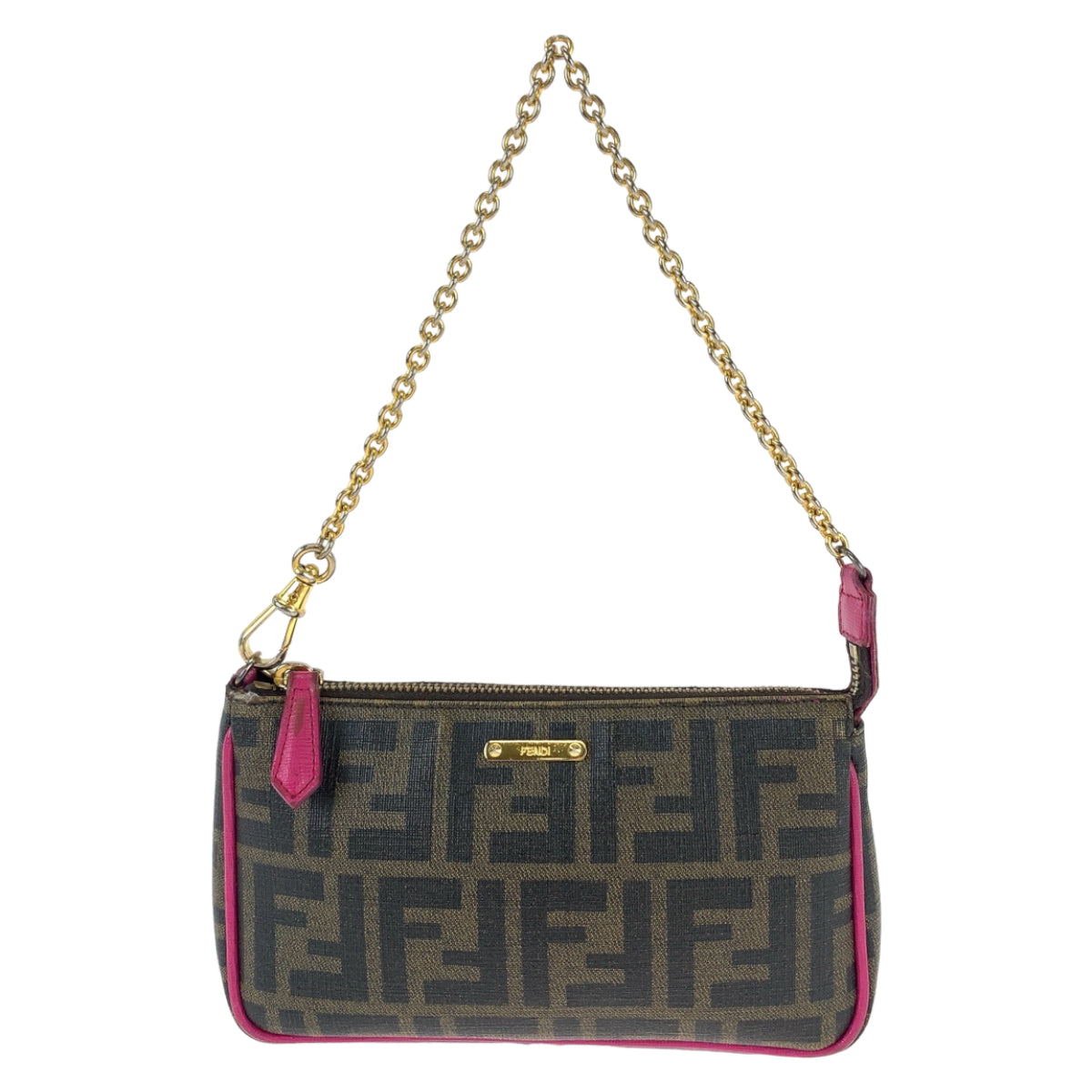 11720
FENDI フェンディ ズッカ柄 ブラウン ピンク ゴールド金具 レザー 8M0271 GRP チェーン ハンドバッグ アクセサリーポーチ  レディース ABP32