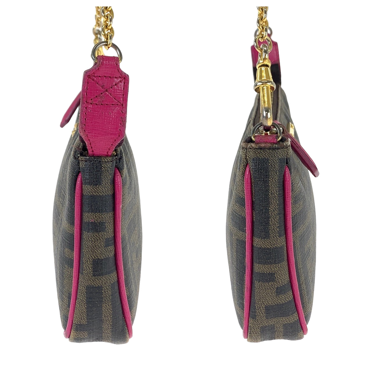 11720
FENDI フェンディ ズッカ柄 ブラウン ピンク ゴールド金具 レザー 8M0271 GRP チェーン ハンドバッグ アクセサリーポーチ  レディース ABP32