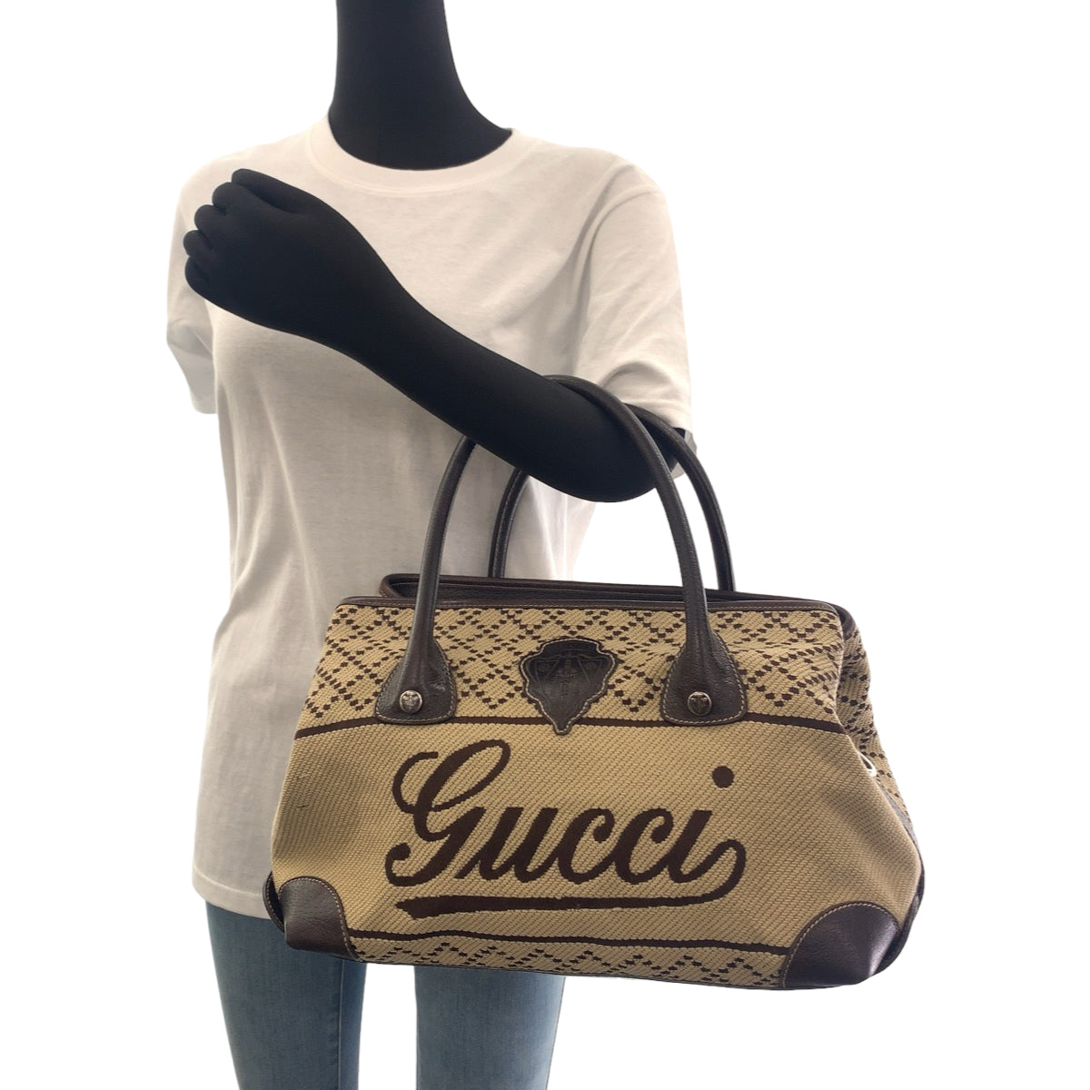 112340
GUCCI グッチ ディアマンテ ベージュ ブラウン シルバー金具 キャンバス 181494 ボストンバッグ ショルダーバッグ  レディース