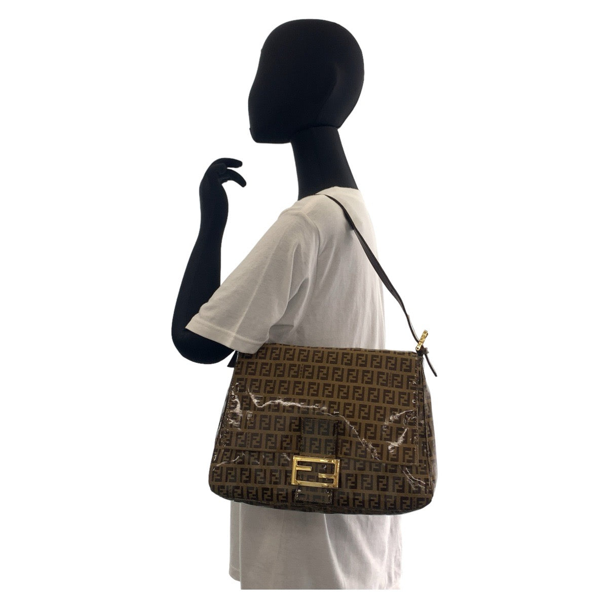 11724
FENDI フェンディ ズッキーノ ズッカ マンマバケット ブラウン ゴールド金具 コーティングキャンバス / レザー ショルダーバッグ  レディース A48