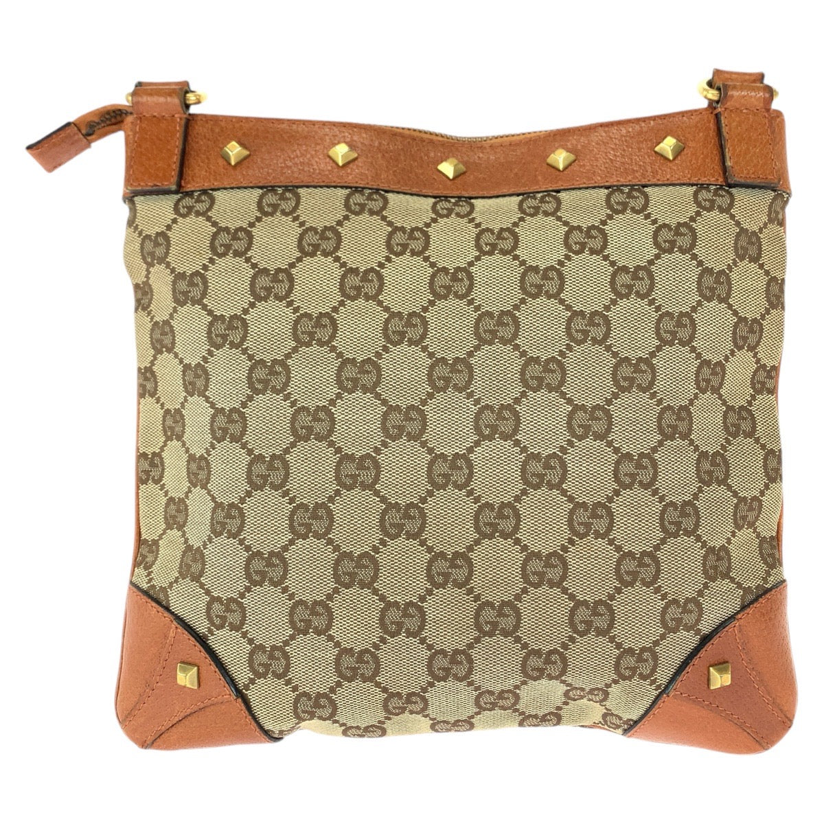 112338
GUCCI グッチ スタッズ GG柄 ブラウン キャメル ゴールド金具 GGキャンバス / レザー 120893 斜め掛け ショルダーバッグ ポシェット  レディース