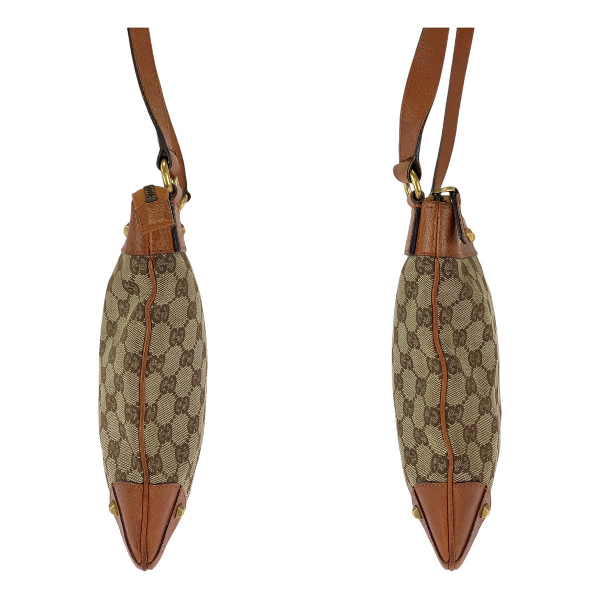 112338
GUCCI グッチ スタッズ GG柄 ブラウン キャメル ゴールド金具 GGキャンバス / レザー 120893 斜め掛け ショルダーバッグ ポシェット  レディース