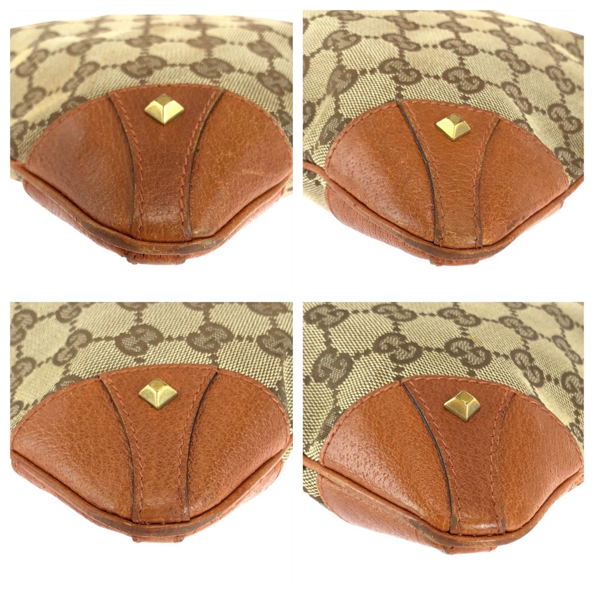 112338
GUCCI グッチ スタッズ GG柄 ブラウン キャメル ゴールド金具 GGキャンバス / レザー 120893 斜め掛け ショルダーバッグ ポシェット  レディース