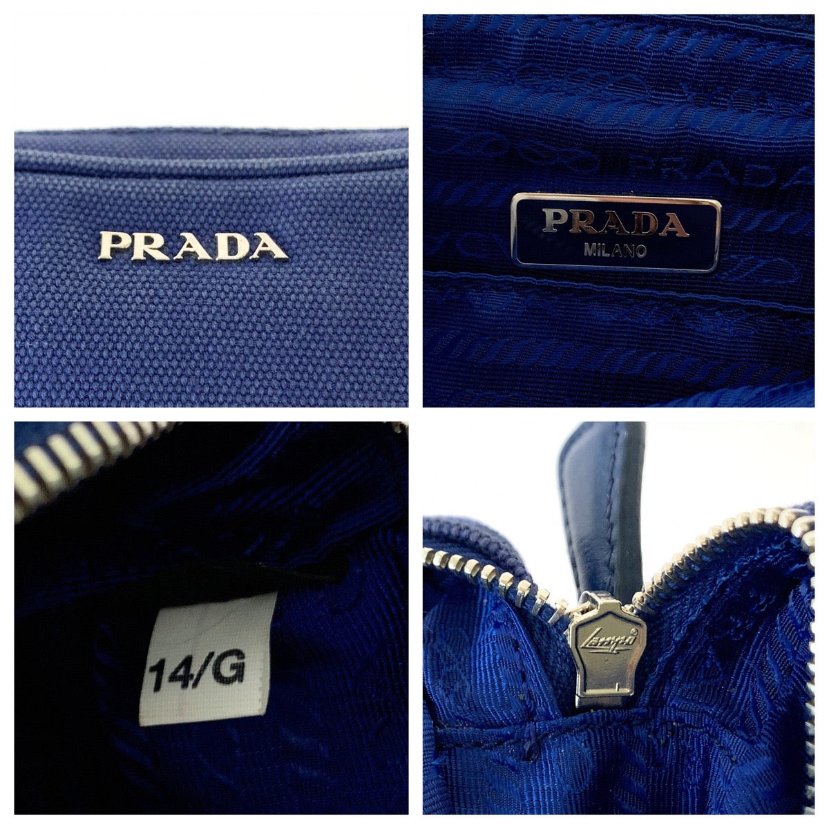 11725
PRADA プラダ ブルー シルバー金具 キャンバス ミニハンドバッグ アクセサリーポーチ  レディース