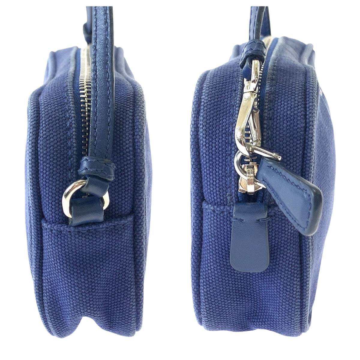 11725
PRADA プラダ ブルー シルバー金具 キャンバス ミニハンドバッグ アクセサリーポーチ  レディース