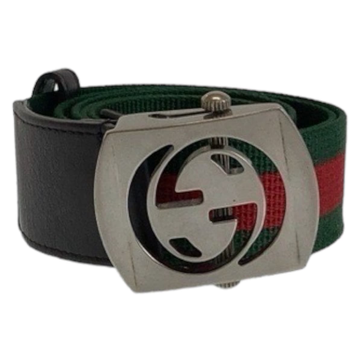 GUCCI グッチ シェリーライン 95cm/38inc グリーン レッド シルバー金具 コットン 387032 ベルト ガチャベルト  メンズ