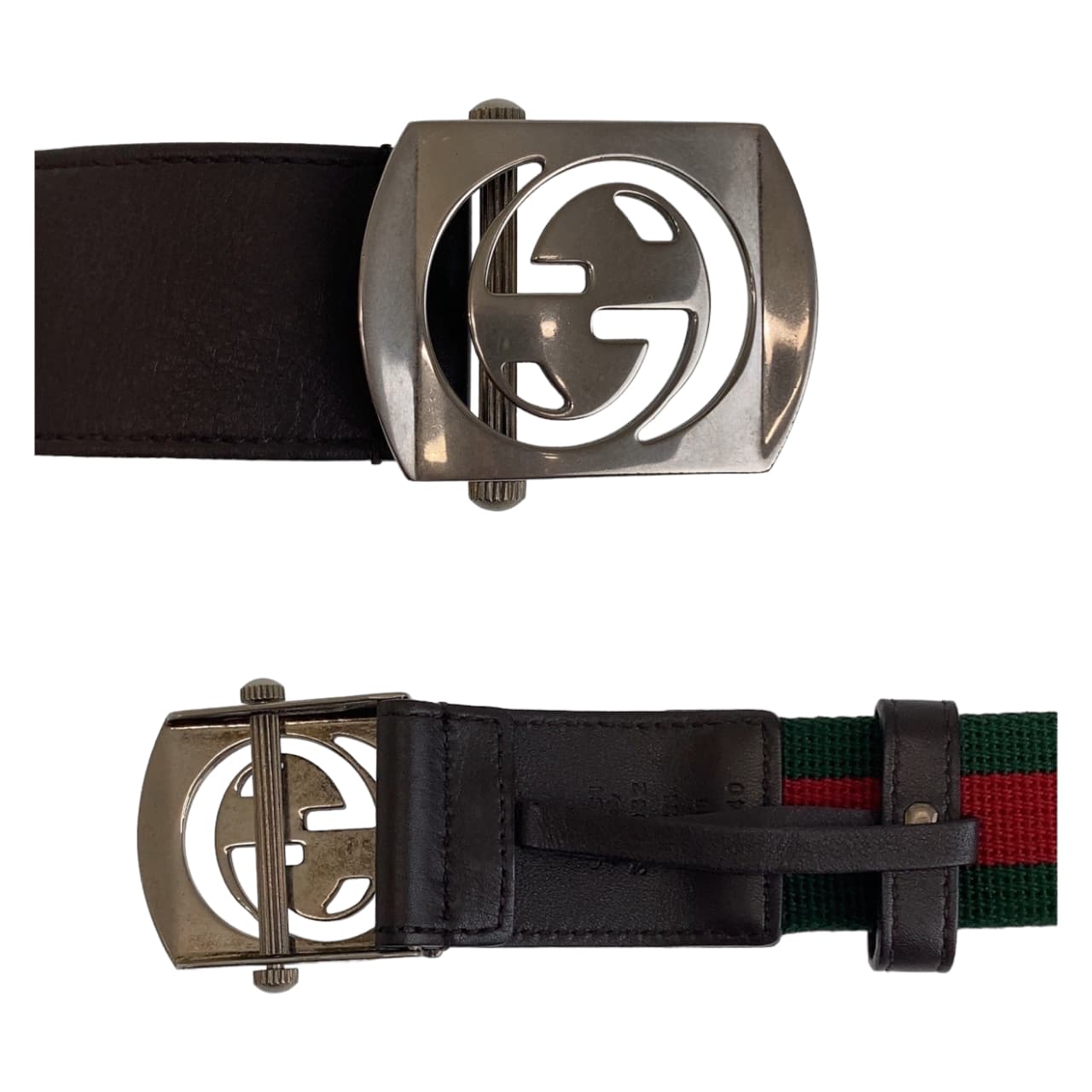 GUCCI グッチ シェリーライン 95cm/38inc グリーン レッド シルバー金具 コットン 387032 ベルト ガチャベルト  メンズ