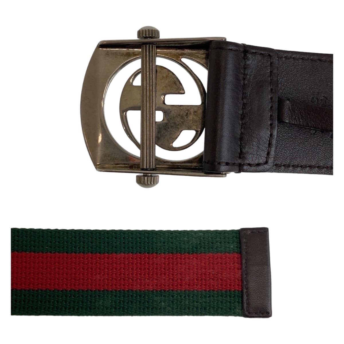 GUCCI グッチ シェリーライン 95cm/38inc グリーン レッド シルバー金具 コットン 387032 ベルト ガチャベルト  メンズ