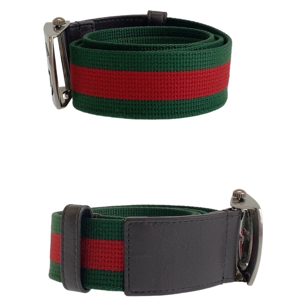 GUCCI グッチ シェリーライン 95cm/38inc グリーン レッド シルバー金具 コットン 387032 ベルト ガチャベルト  メンズ