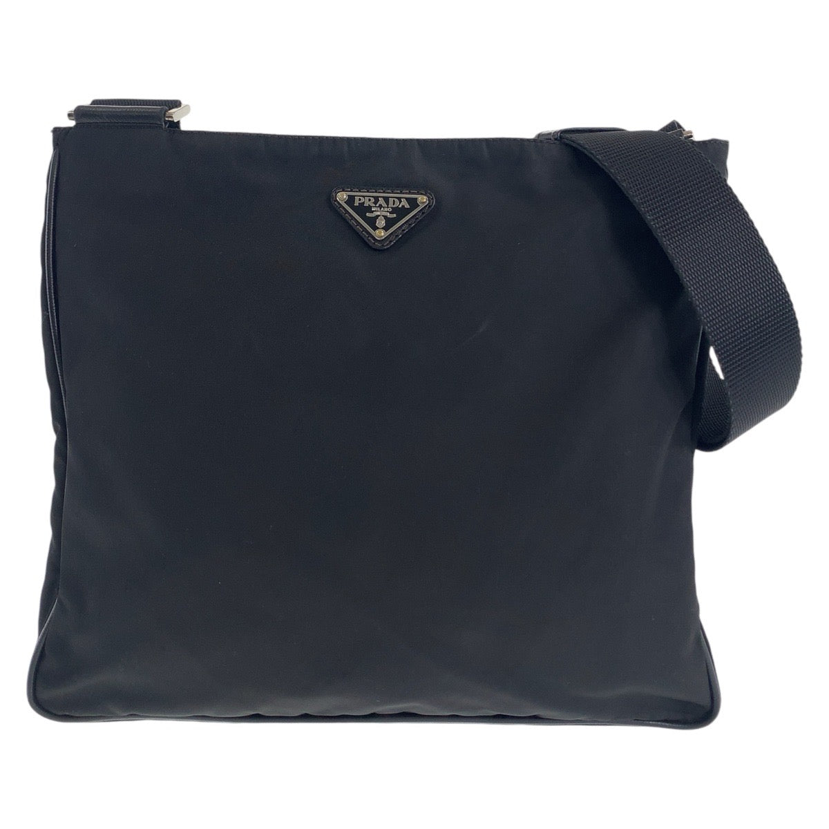 12333
PRADA プラダ テスート 三角ロゴプレート ブラック 黒 シルバー金具 ナイロン 斜め掛け ショルダーバッグ ポシェット  メンズ