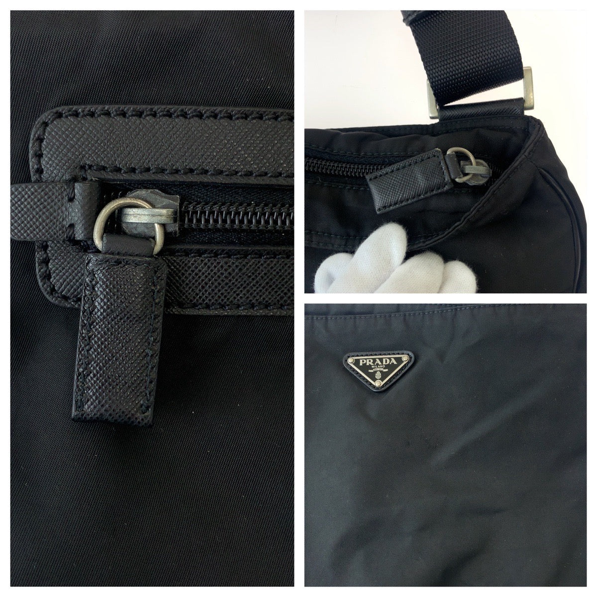 111728
PRADA プラダ テスート 三角ロゴプレート ブラック 黒 シルバー金具 ナイロン ショルダーバッグ 斜め掛け  メンズ