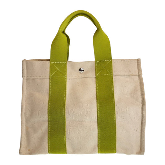 11732
HERMES エルメス ボラボラPM ライムグリーン アイボリー シルバー金具 キャンバス トートバッグ ハンドバッグ  レディース