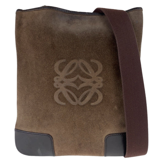 LOEWE ロエベ アナグラム ブラウン シルバー金具 スウェード 斜め掛け ショルダーバッグ ポシェット  レディース