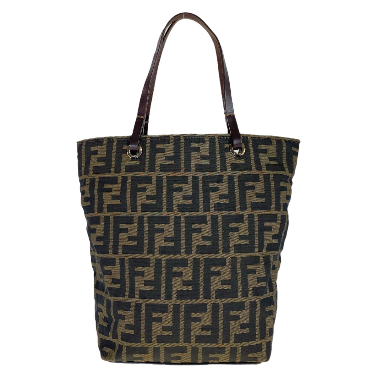 112325
FENDI フェンディ ヴィンテージ ズッカ柄 ブラウン シルバー金具 キャンバス / レザー トートバッグ ハンドバッグ  レディース